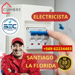 Electricista certificado SEC en La Florida, Santiago de Chile, realizando instalación eléctrica segura y profesional.